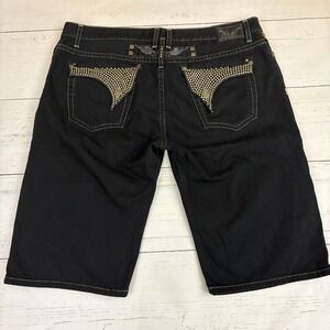 Robin's Jean Denim Bermuda Shorts Mens 44 Black Studded Biker Distressed Pockets